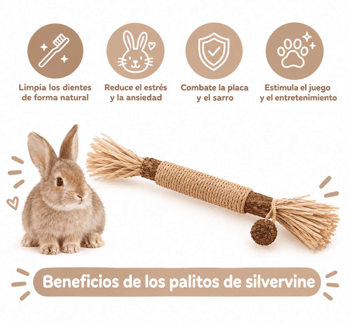 palo de mordedor natural para conejos